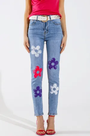 5 Pocket Jeans skinny With Flower Detail