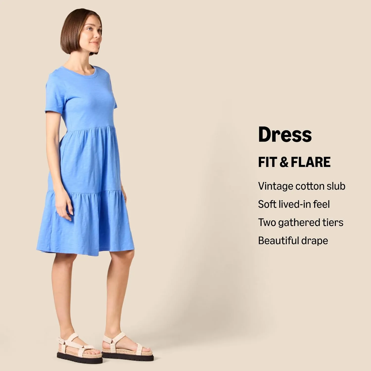 Amazon Essentials Women's Short-Sleeve Crewneck Tiered Dress