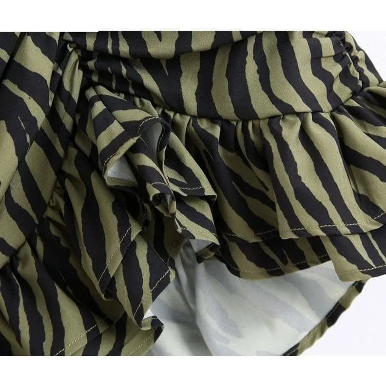 Animal Pleated Ruffle Skirt