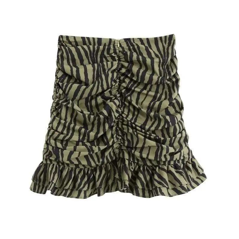 Animal Pleated Ruffle Skirt