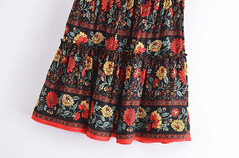 Ashore Shop Women Vintage Summer Ruffles Pleated Bohemian Skirt  Elegant Floral Printed Rayon Lady Boho Mini Skirts