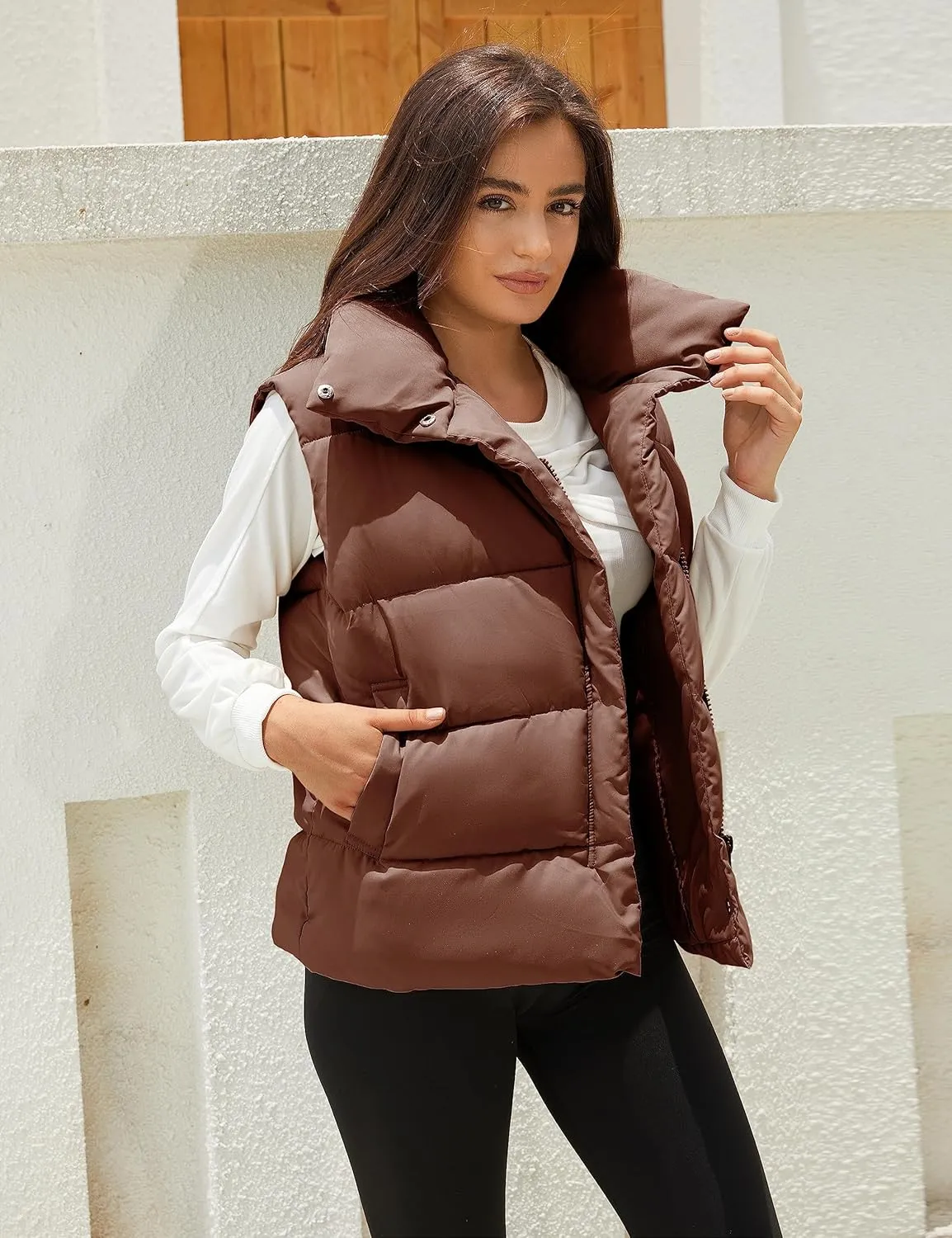 Athlisan Puffer Vest Women Zip Up Stand Collar Sleeveless Padded Gilet Jacket