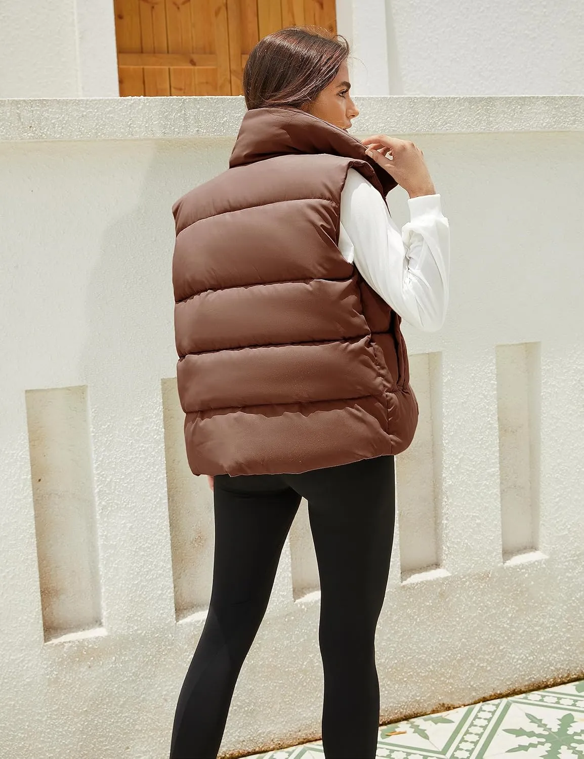 Athlisan Puffer Vest Women Zip Up Stand Collar Sleeveless Padded Gilet Jacket