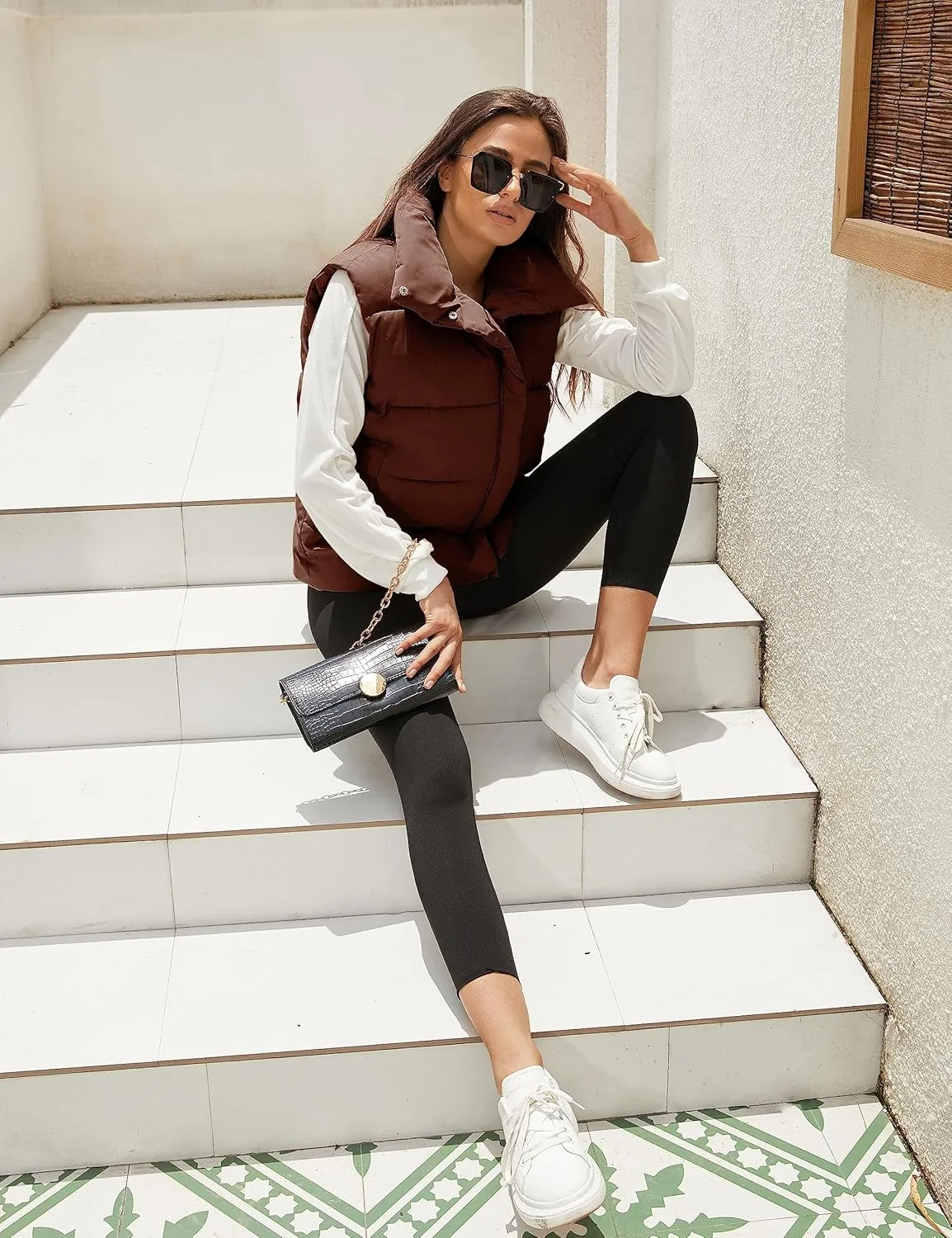 Athlisan Puffer Vest Women Zip Up Stand Collar Sleeveless Padded Gilet Jacket