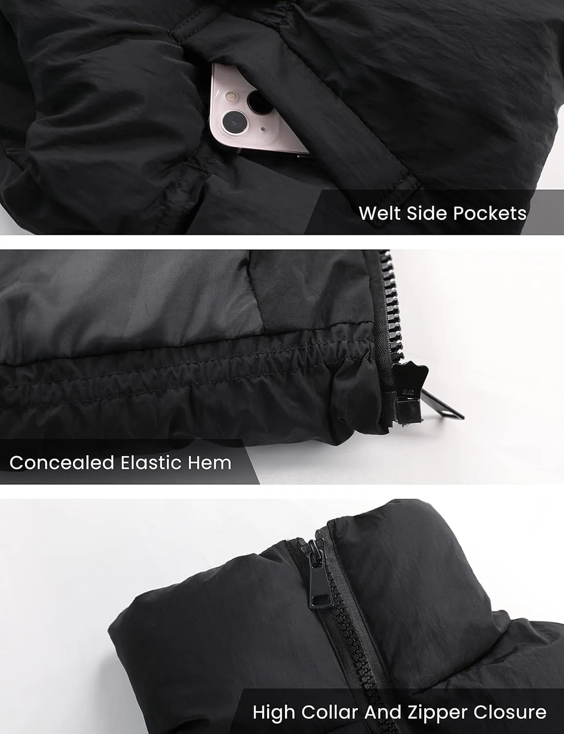 Athlisan Womens Cropped Puffer Vest Zip Up Stand Collar Lightweight Sleeveless Padded Gilet with Pockets