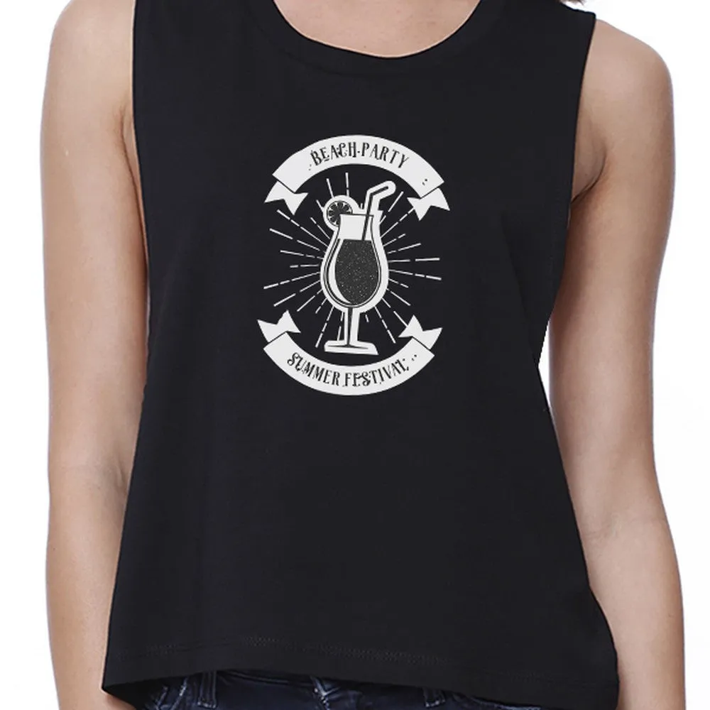 Beach Party Summer Festival Womens Black Crop Top