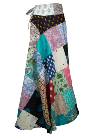 Beautiful unique cotton patchwork Summer in Blue Colorful Skirt