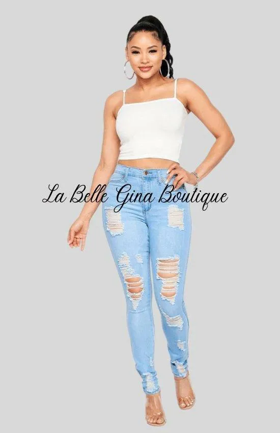 BENITA distressed skinny jeans.