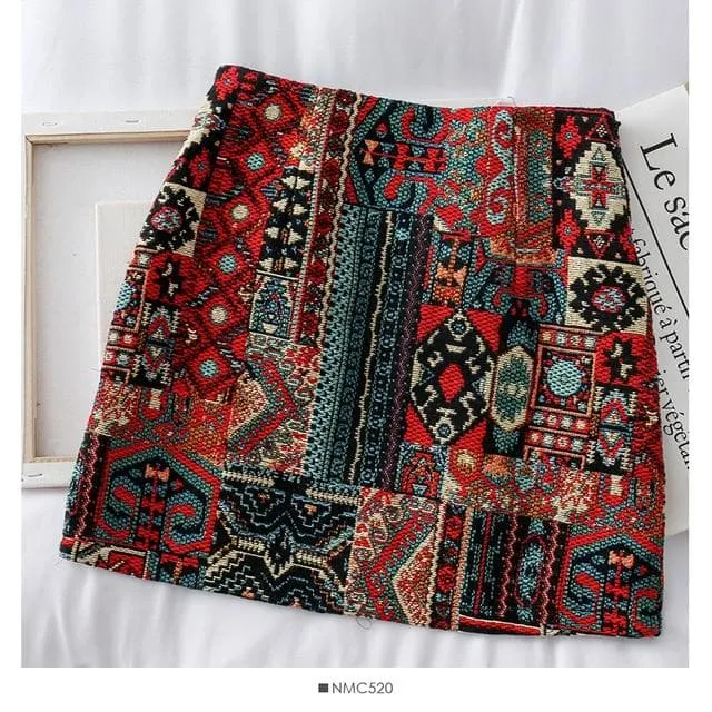 Bohemian Embroidery Mini Skirts