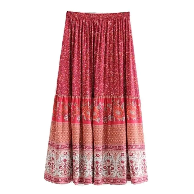 BOHEMIAN FLORAL ELASTIC SKIRT