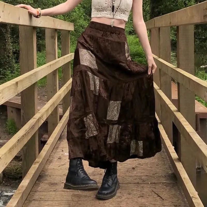 Boho Patchwork High Waist Maxi Skirt