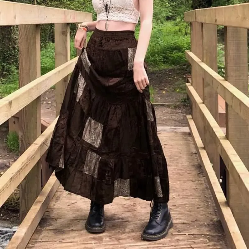 Boho Patchwork High Waist Maxi Skirt