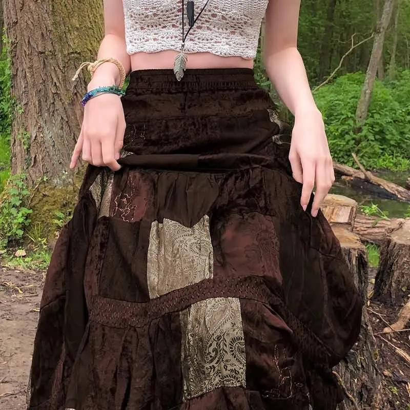 Boho Patchwork High Waist Maxi Skirt