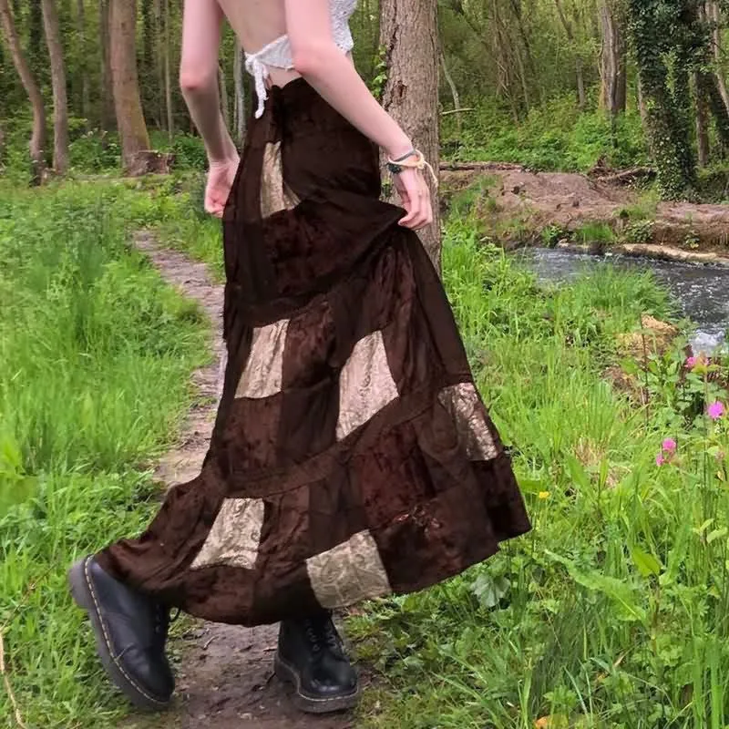 Boho Patchwork High Waist Maxi Skirt