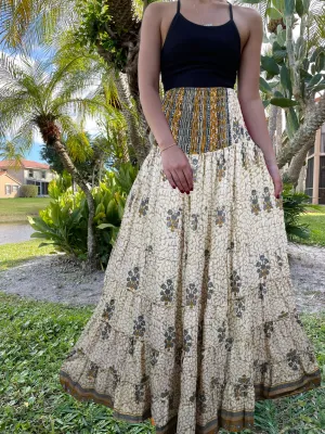 Boho Skirt Beige Floral Maxi Skirt Stylish Boho Skirt Dress S/M