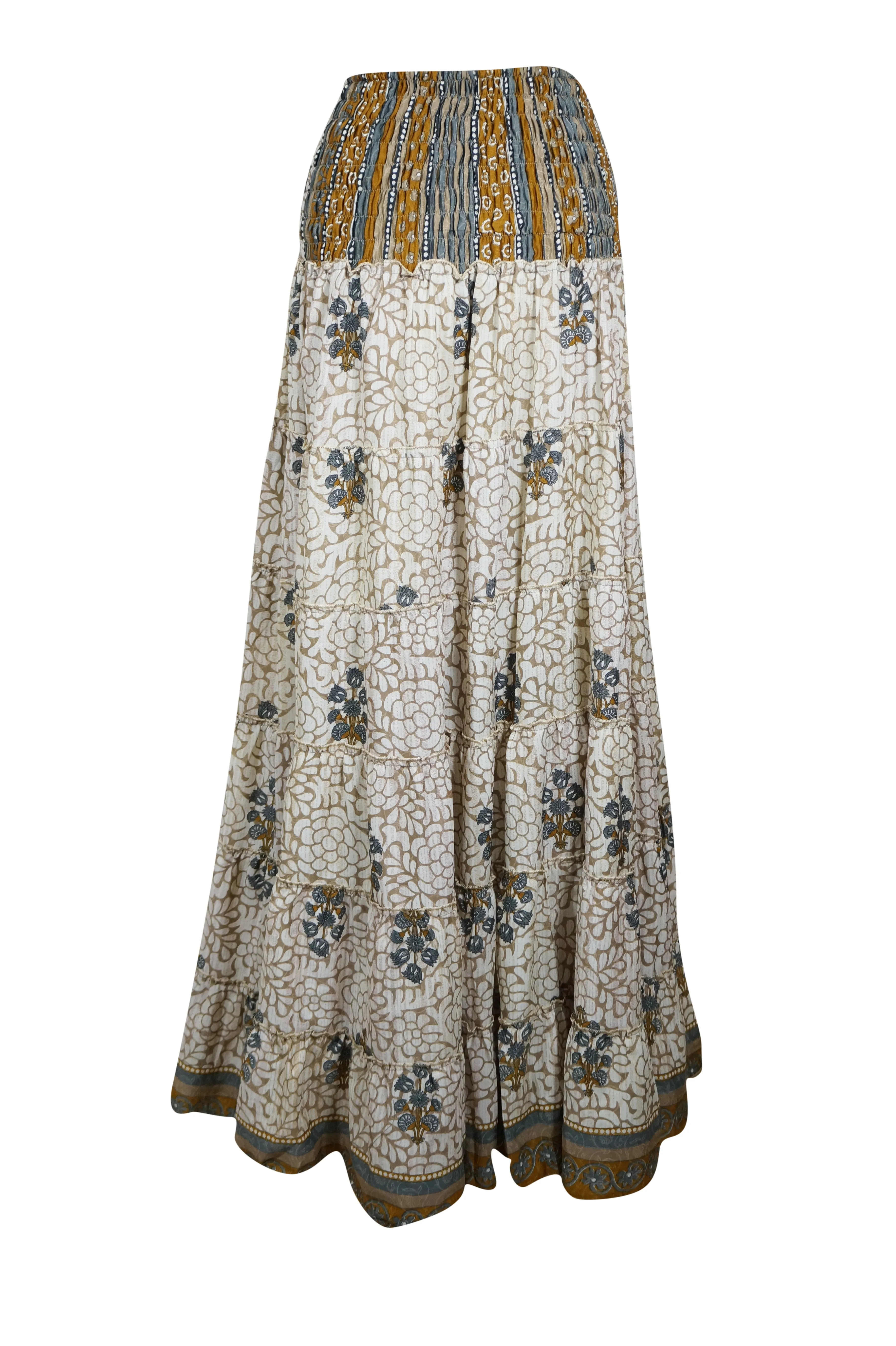 Boho Skirt Beige Floral Maxi Skirt Stylish Boho Skirt Dress S/M