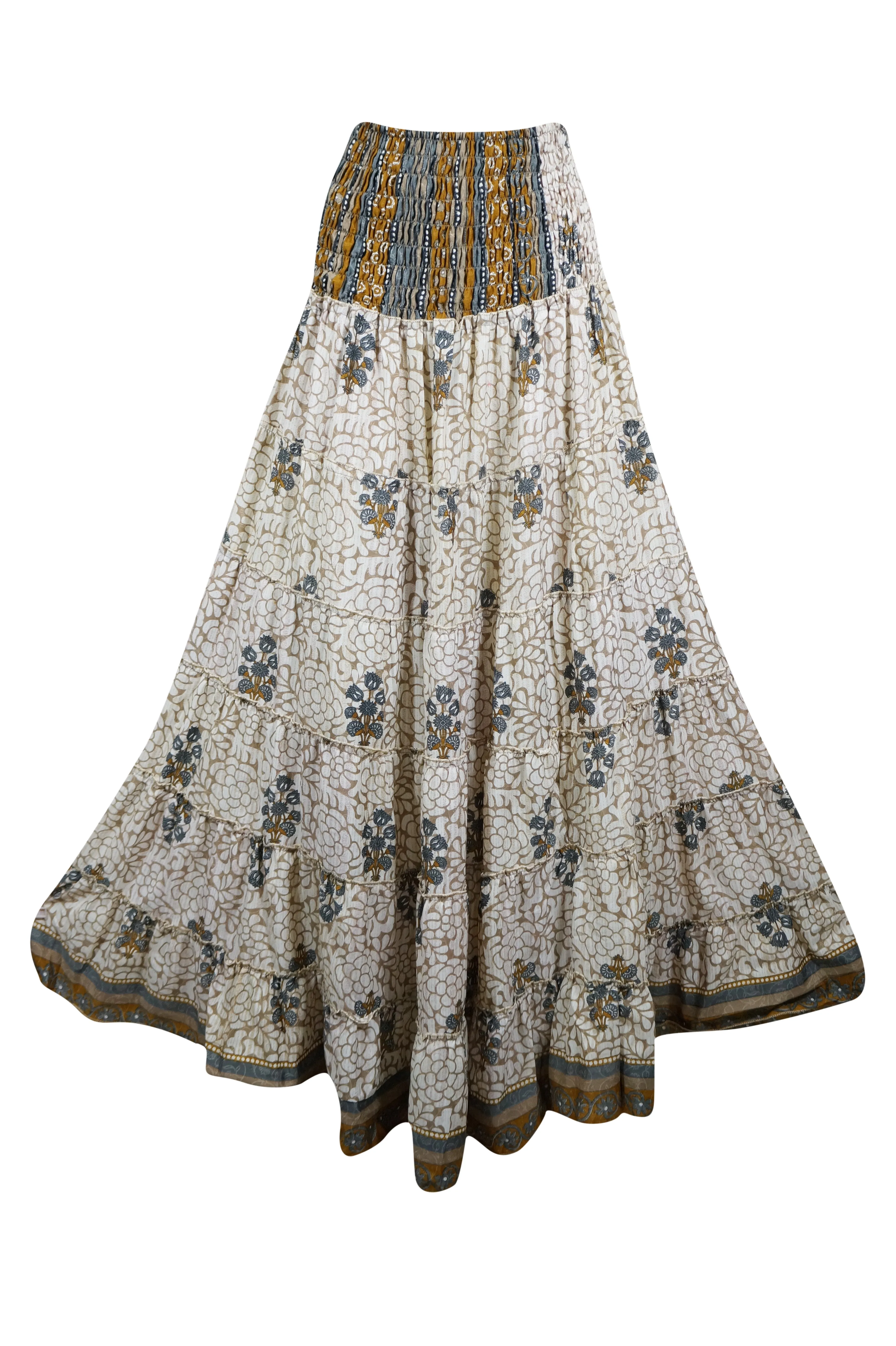 Boho Skirt Beige Floral Maxi Skirt Stylish Boho Skirt Dress S/M