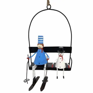 Boy & Snowman On Chair Lift Christmas Ornament