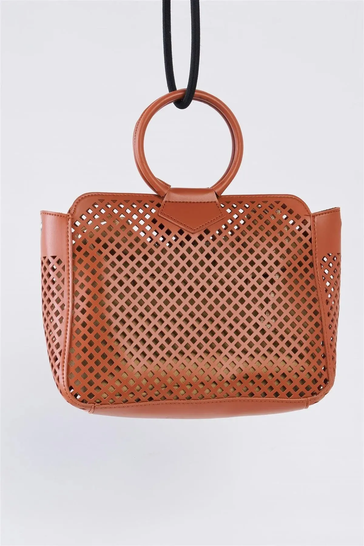 Brown Cloth Double Layered Faux Leather Mesh Hidden Magnetic Snap Button Closure Crossbody Handbag / 1 Bag