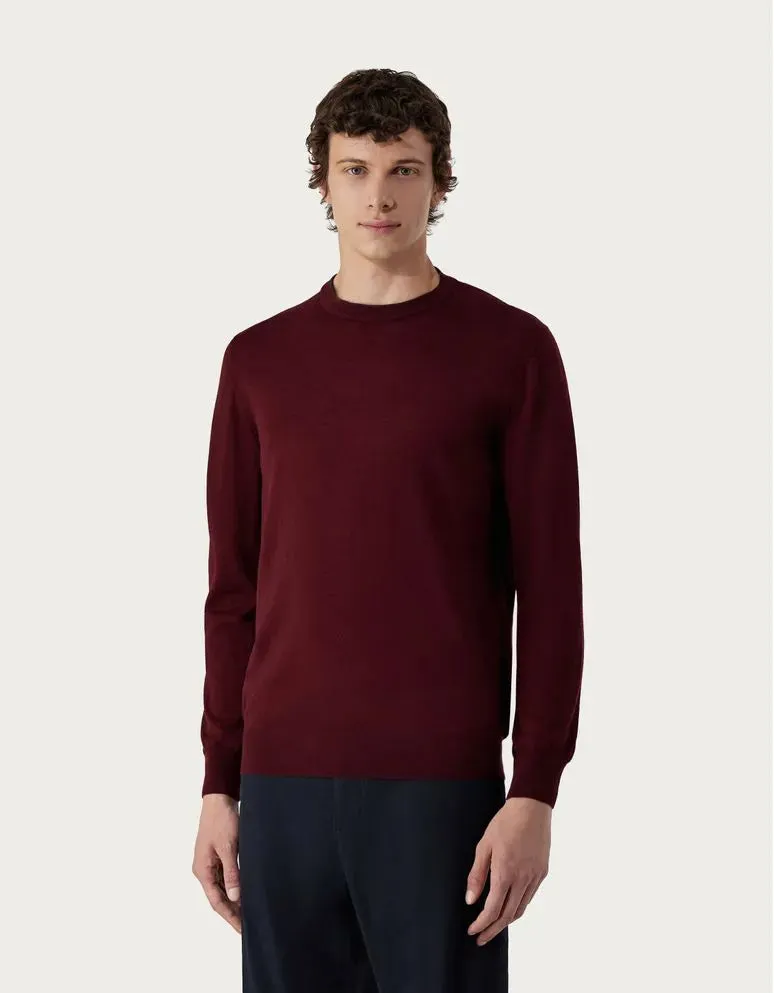 Canali  Burgundy & Anthracite Merino Wool Crew Sweater