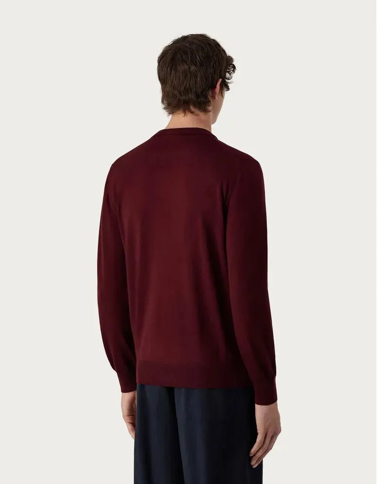 Canali  Burgundy & Anthracite Merino Wool Crew Sweater