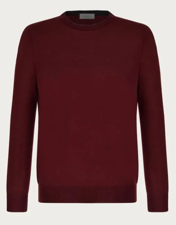 Canali  Burgundy & Anthracite Merino Wool Crew Sweater