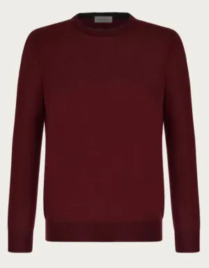 Canali  Burgundy & Anthracite Merino Wool Crew Sweater