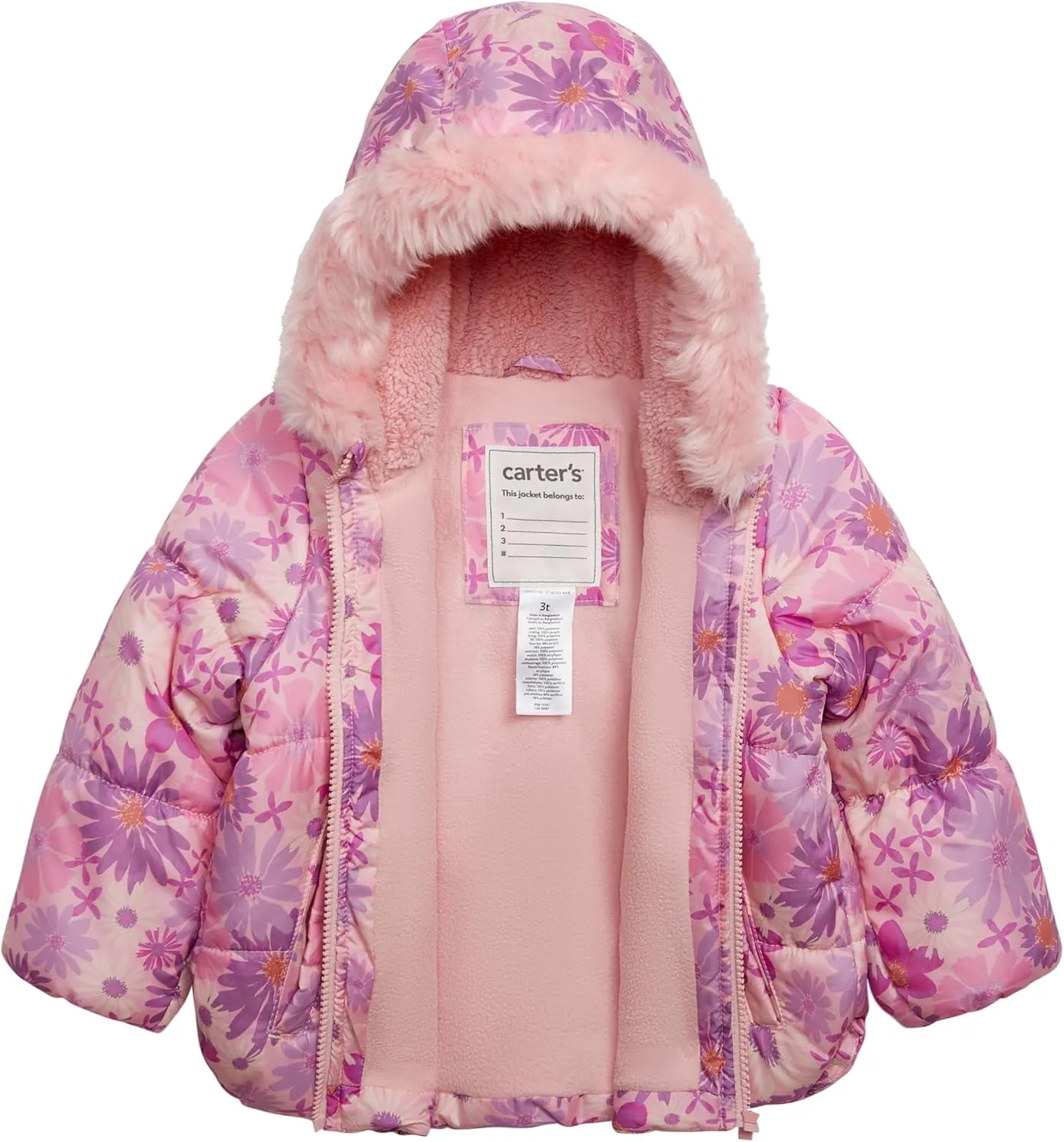 Carter's Baby Girls' 2-Piece Snowsuit Cozy Hooded Puffer Jacket and Ski Bib Set