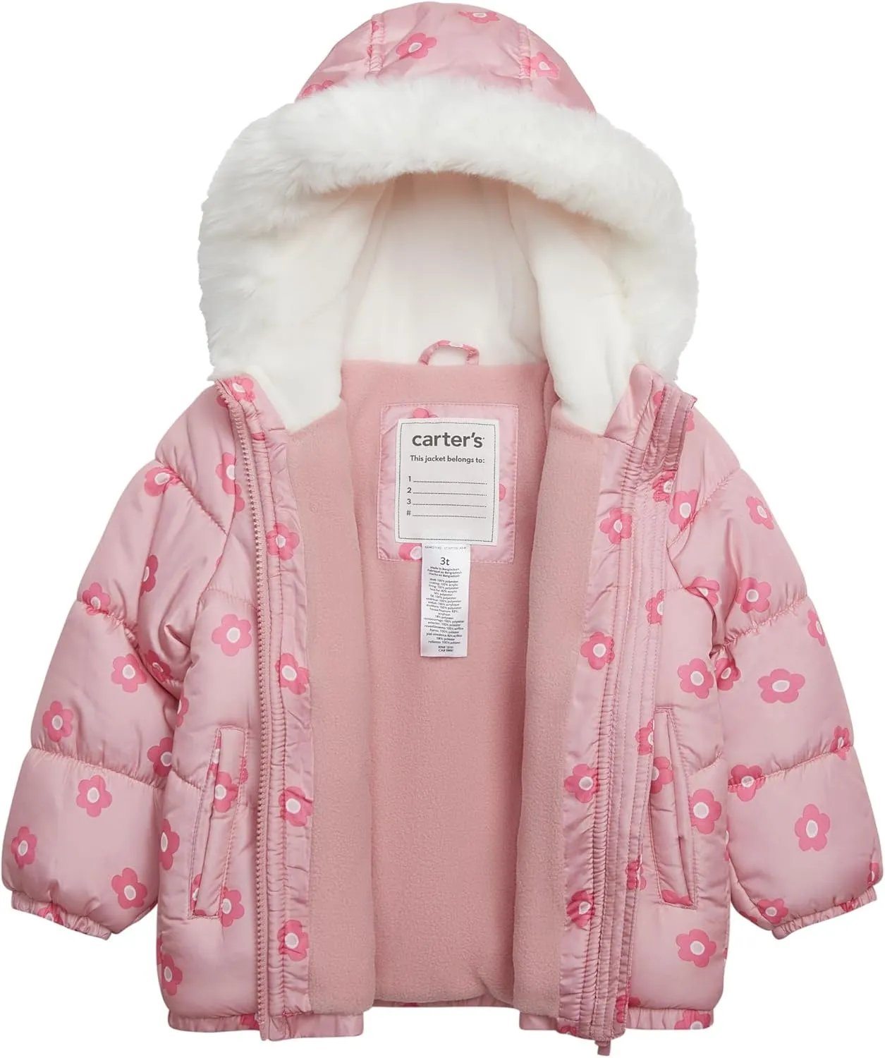 Carter's Girls' 2-Piece Snowsuit Cozy Hooded Puffer Jacket and Ski Bib Set