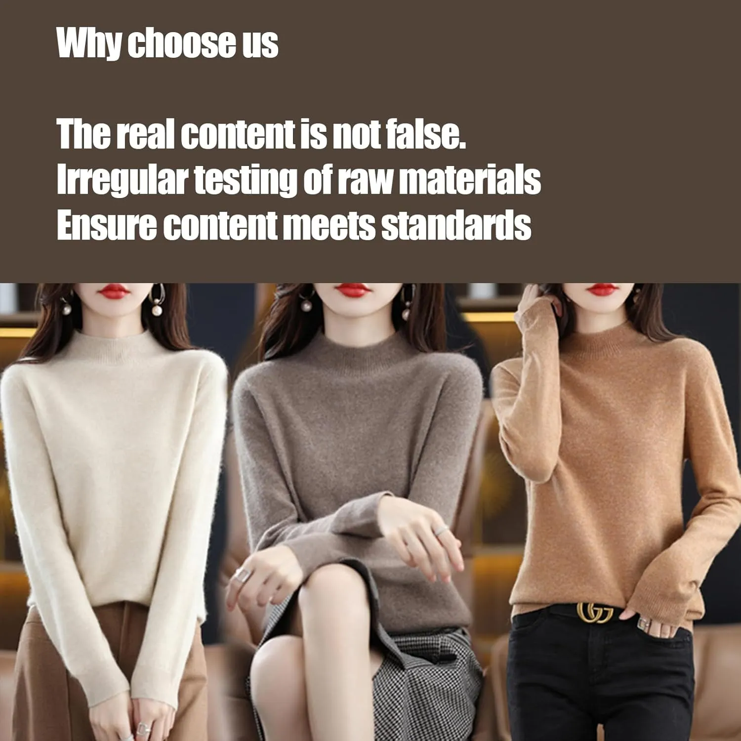 Cashmere Sweaters for Women, 100% Cashmere Half Turtleneck Solid Color Long Sleeve Soft Pullover Sweater
