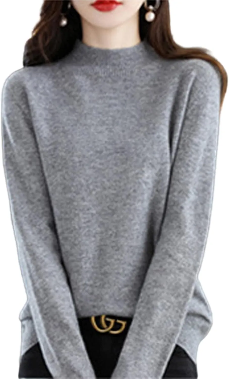 Cashmere Sweaters for Women, 100% Cashmere Half Turtleneck Solid Color Long Sleeve Soft Pullover Sweater