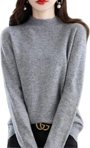 Cashmere Sweaters for Women, 100% Cashmere Half Turtleneck Solid Color Long Sleeve Soft Pullover Sweater