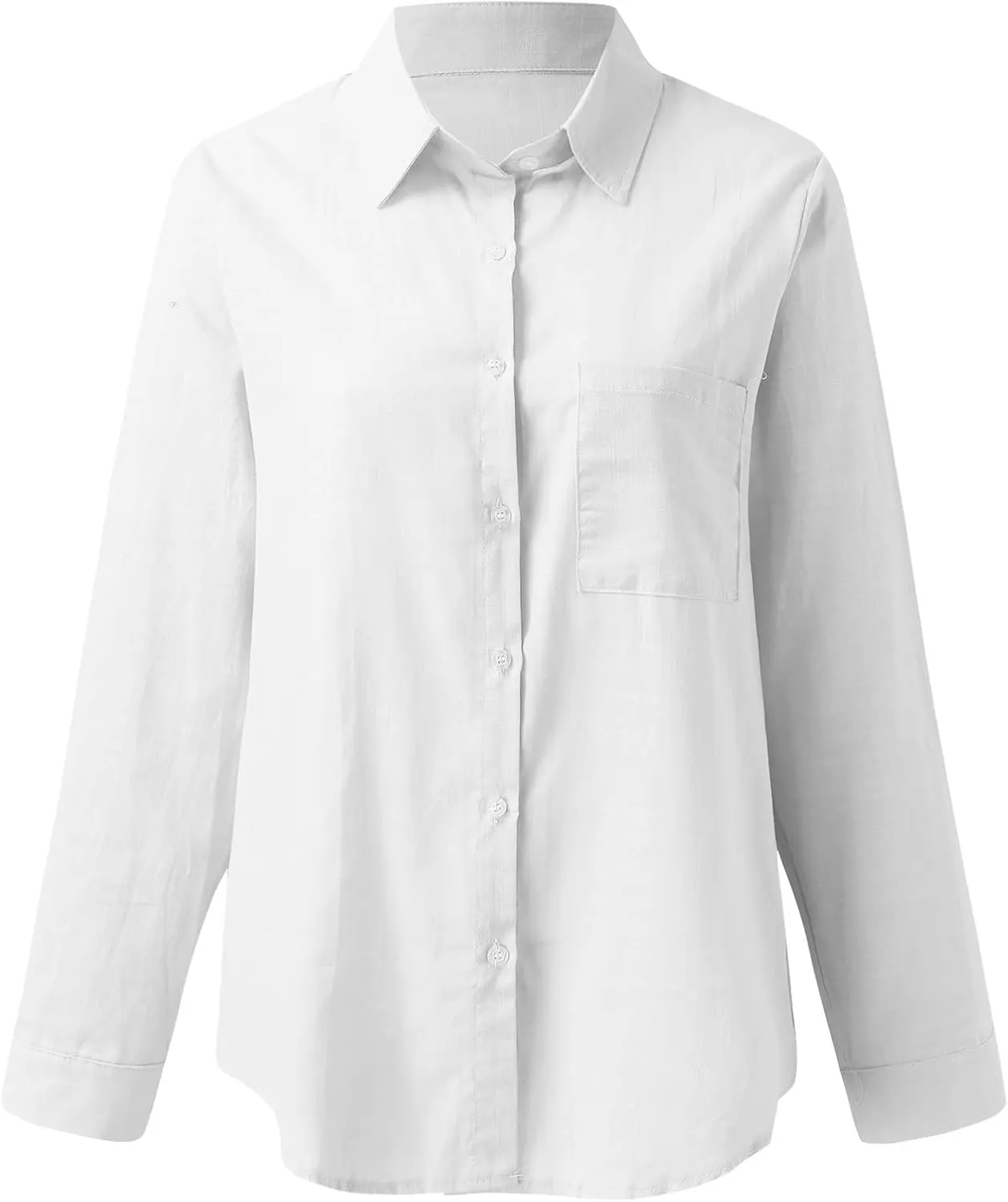 Casual Linen Button Down Shirts for Women Slim Fit Collared Long Sleeve Plain Tops Front Pocket Cotton Summer Blouses