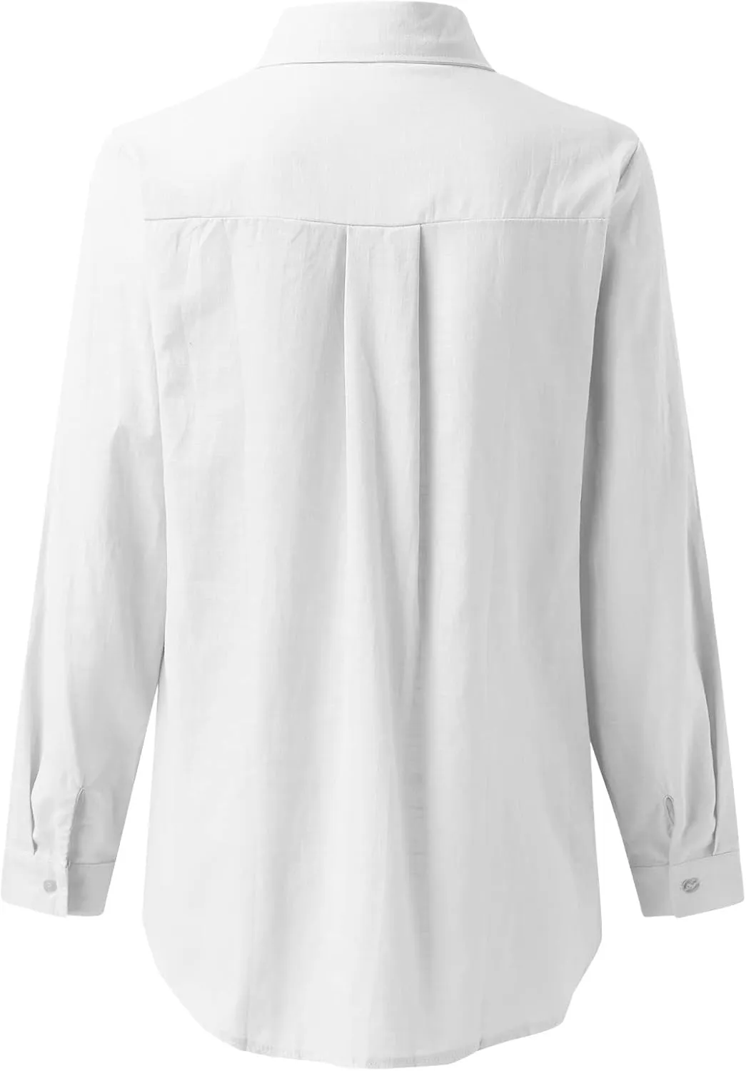 Casual Linen Button Down Shirts for Women Slim Fit Collared Long Sleeve Plain Tops Front Pocket Cotton Summer Blouses