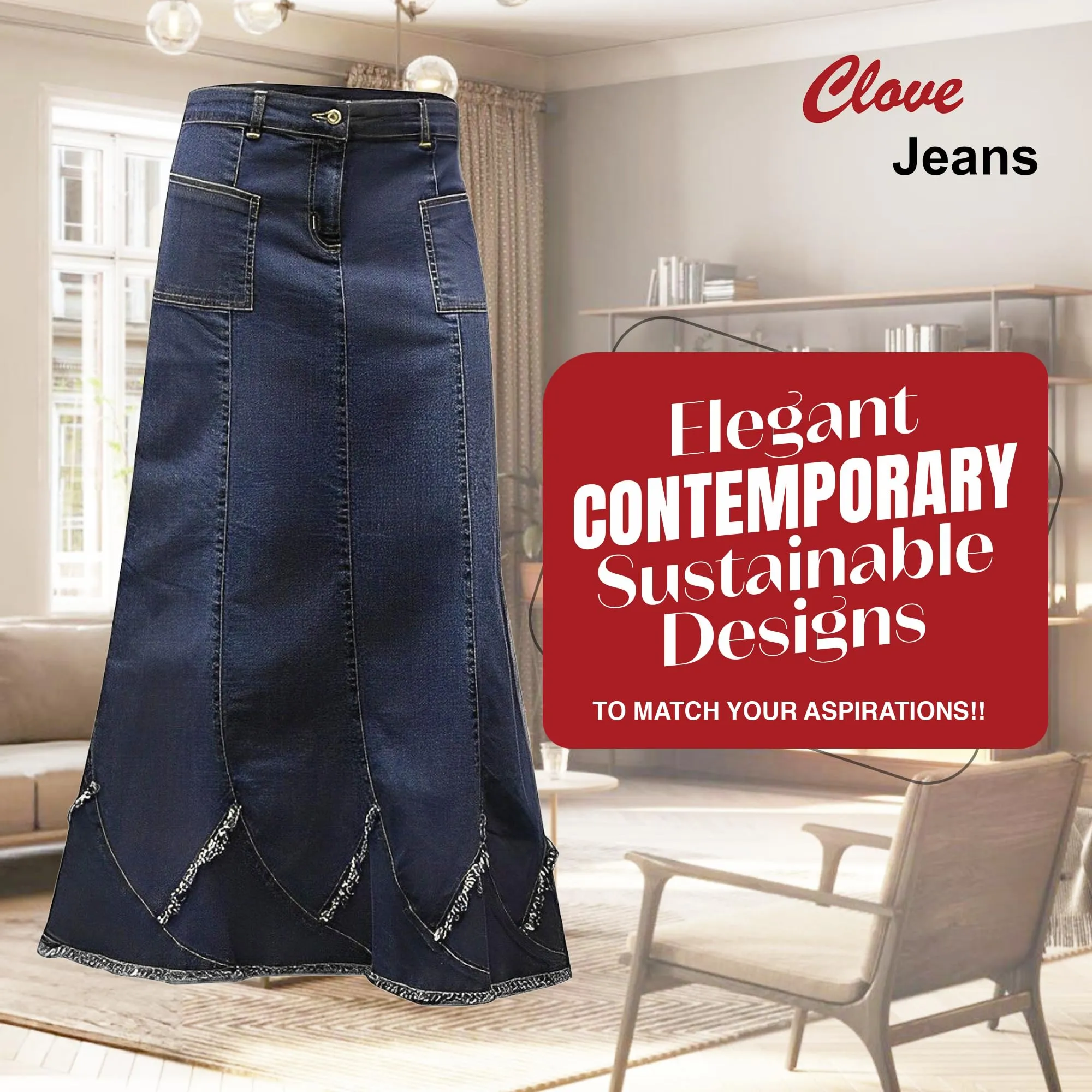 Clove Jeans Ankle Length Frayed Hem A-Line Blue Denim Maxi Skirt Plus Size 12-24
