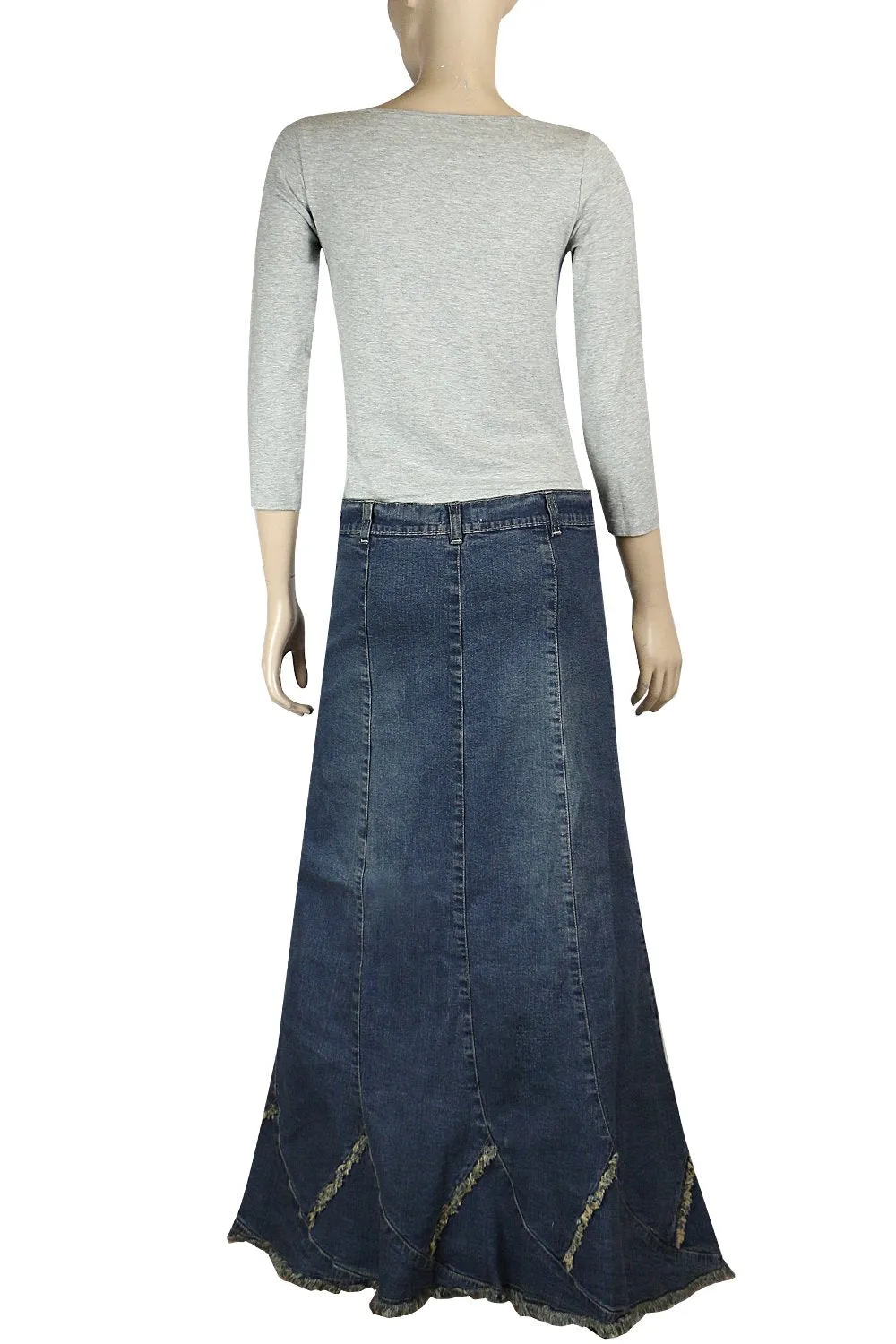 Clove Jeans Ankle Length Frayed Hem A-Line Blue Denim Maxi Skirt Plus Size 12-24