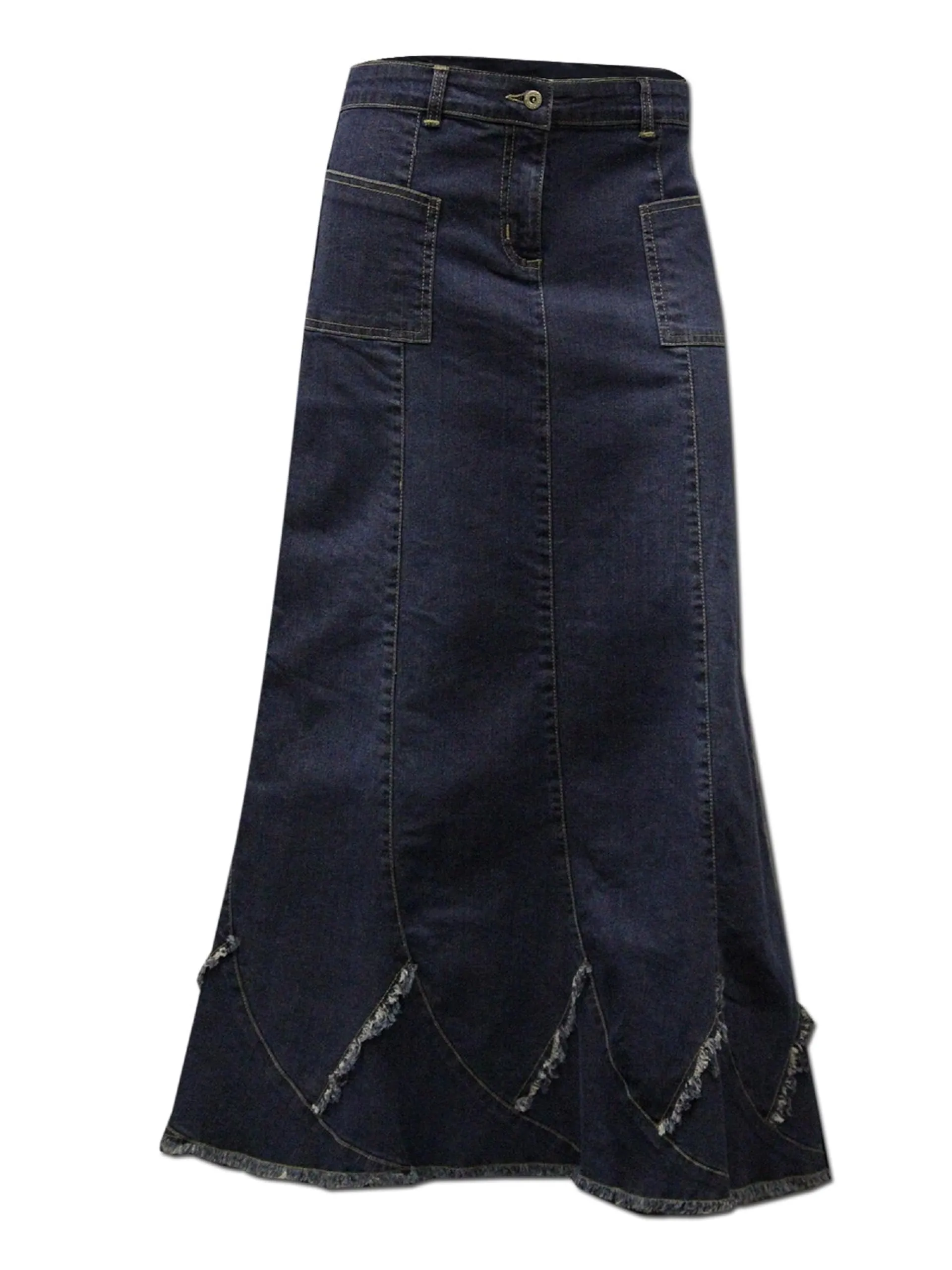 Clove Jeans Ankle Length Frayed Hem A-Line Blue Denim Maxi Skirt Plus Size 12-24
