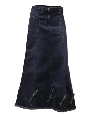 Clove Jeans Ankle Length Frayed Hem A-Line Blue Denim Maxi Skirt Plus Size 12-24