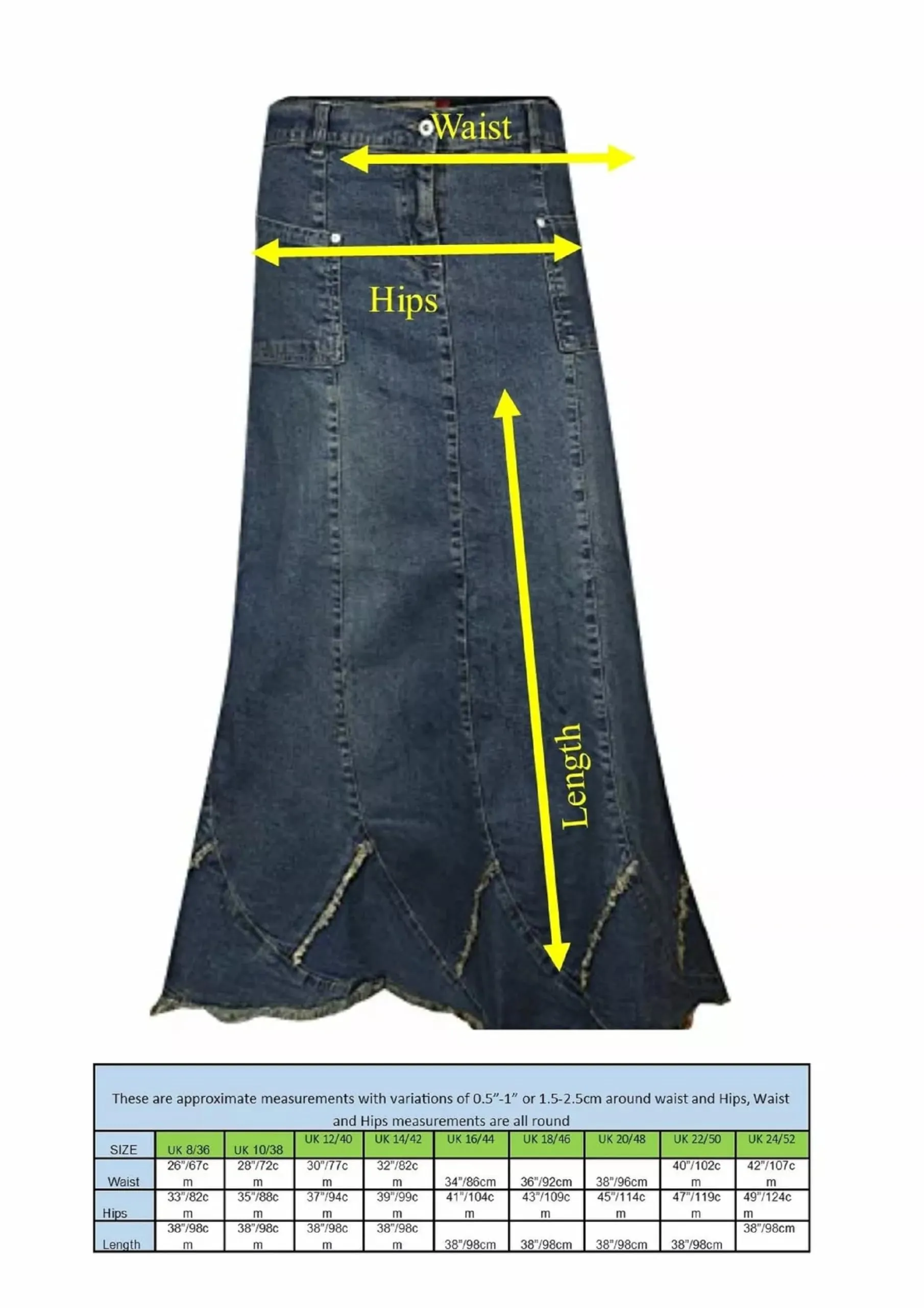 Clove Jeans Ankle Length Frayed Hem A-Line Blue Denim Maxi Skirt Plus Size 12-24