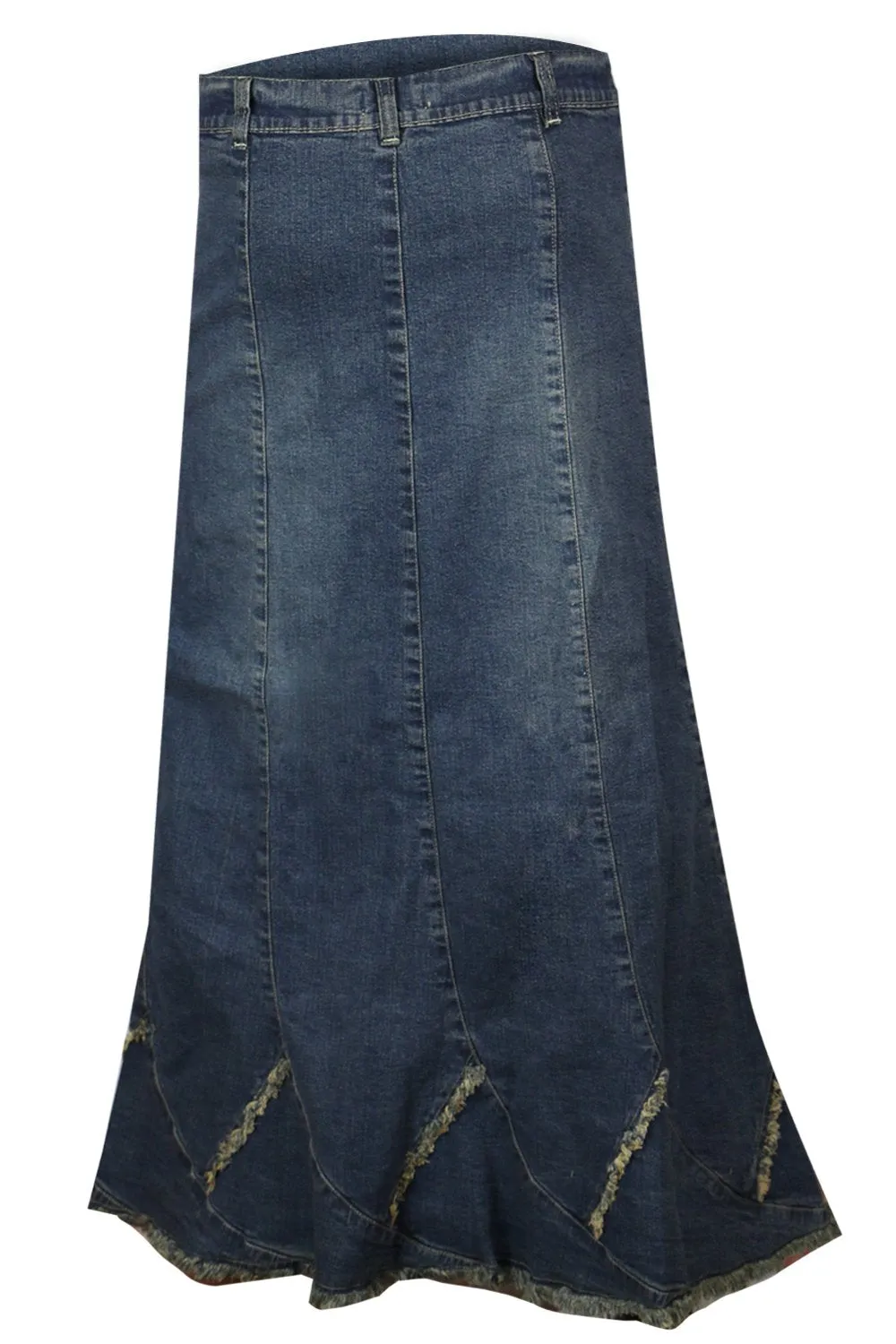 Clove Jeans Ankle Length Frayed Hem A-Line Blue Denim Maxi Skirt Plus Size 12-24