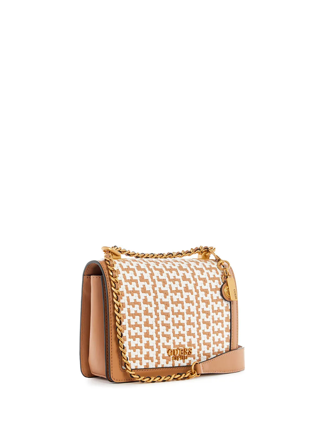 Cognac White Abey Crossbody Bag