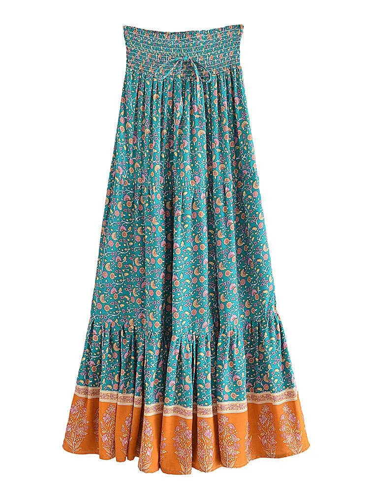 COLETTE Boho Floral Print Elastic High-waisted Maxi Skirt