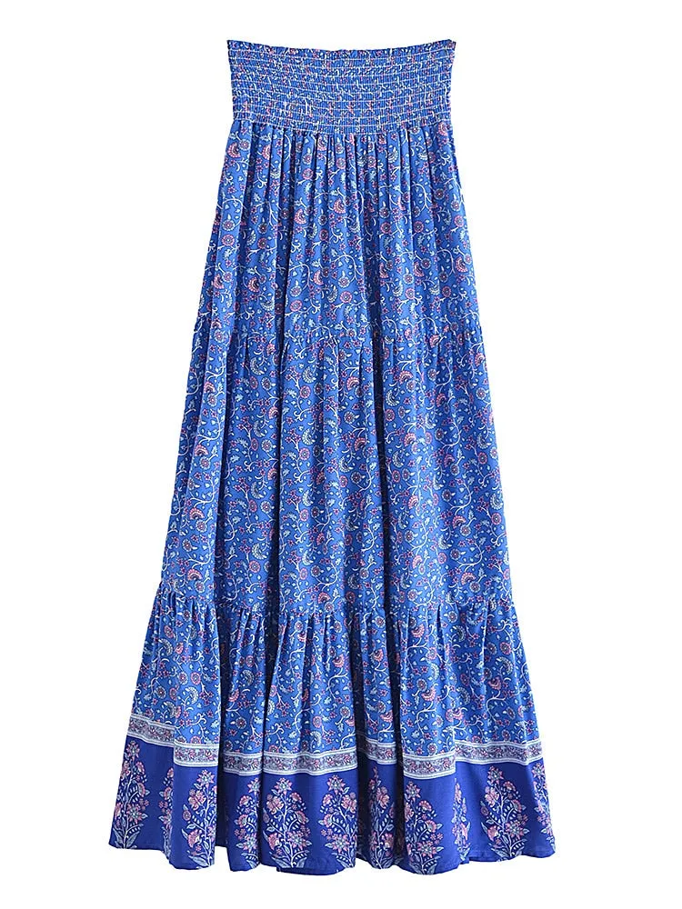 COLETTE Boho Floral Print Elastic High-waisted Maxi Skirt