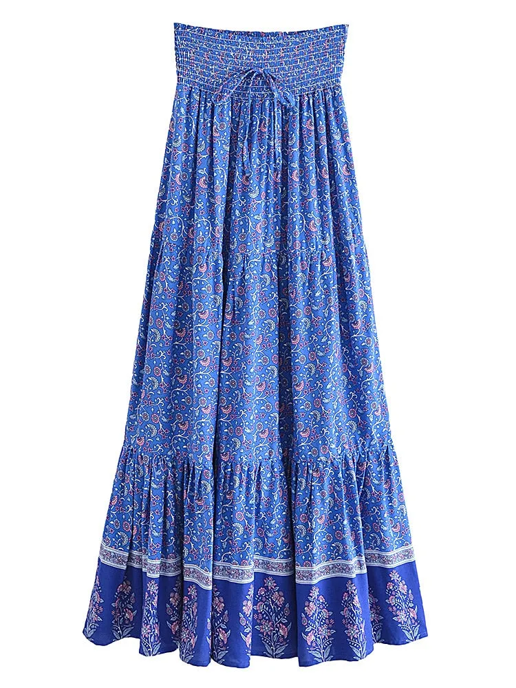 COLETTE Boho Floral Print Elastic High-waisted Maxi Skirt