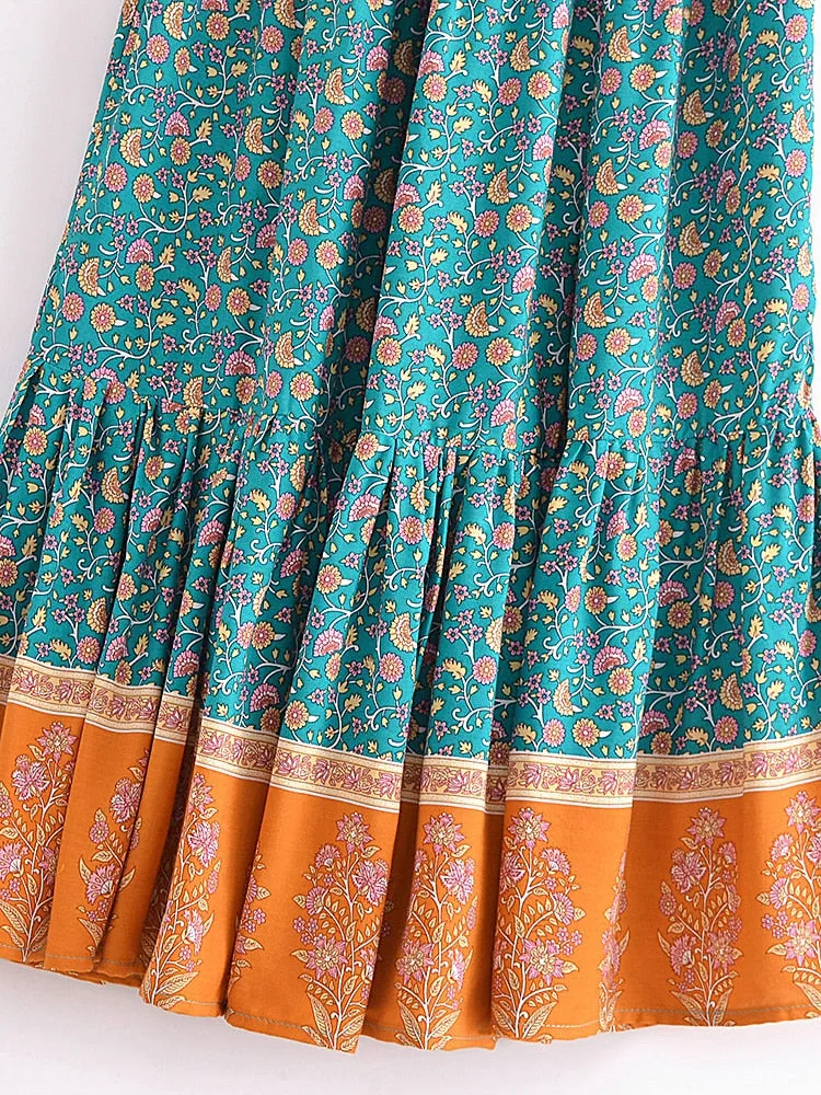 COLETTE Boho Floral Print Elastic High-waisted Maxi Skirt