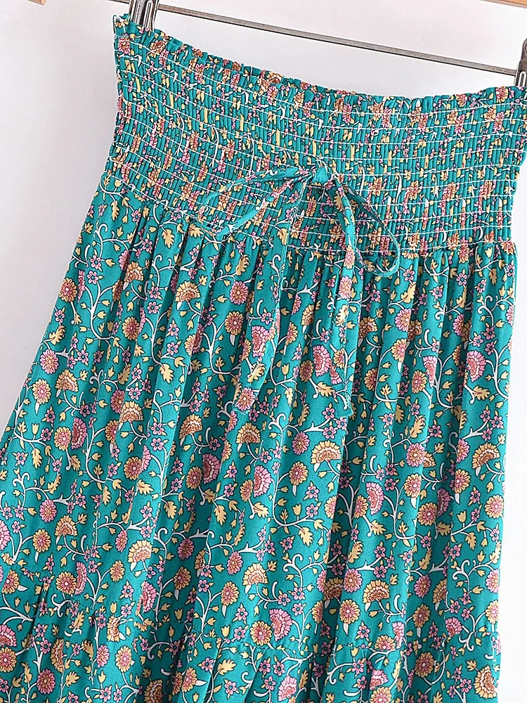 COLETTE Boho Floral Print Elastic High-waisted Maxi Skirt