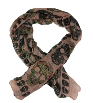 Day of the Dead Lightweight Long Sugar Skull Shawl Scarf