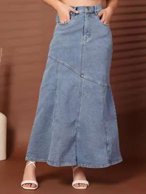 Denim Flared Midi Skirts