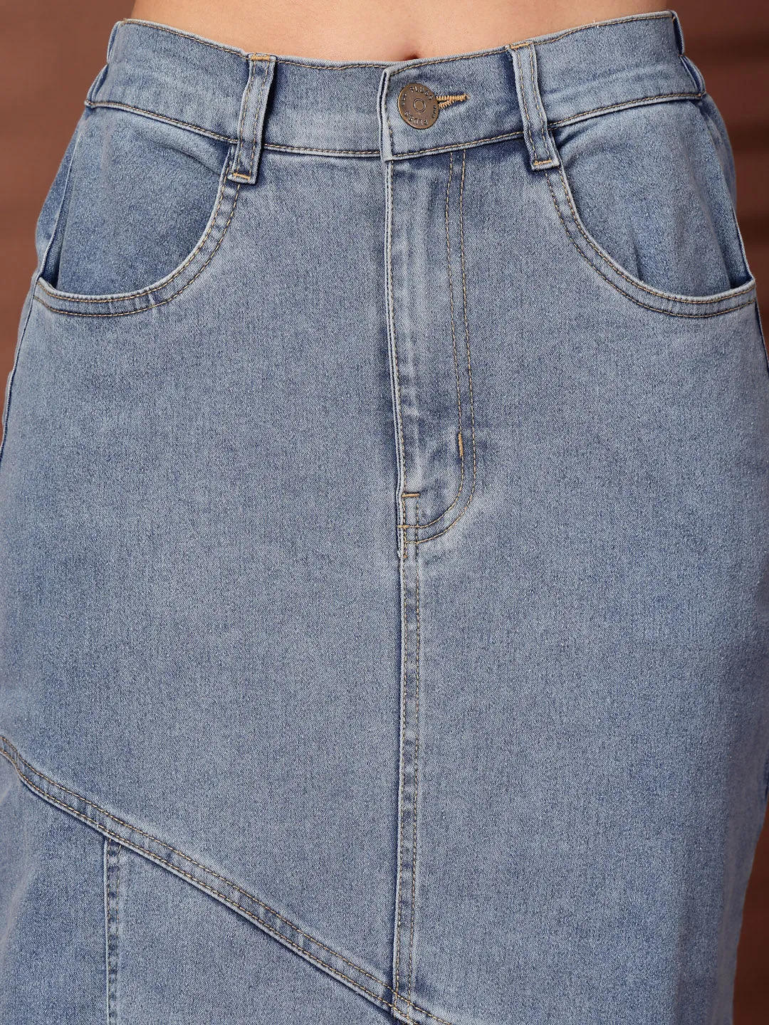 Denim Flared Midi Skirts