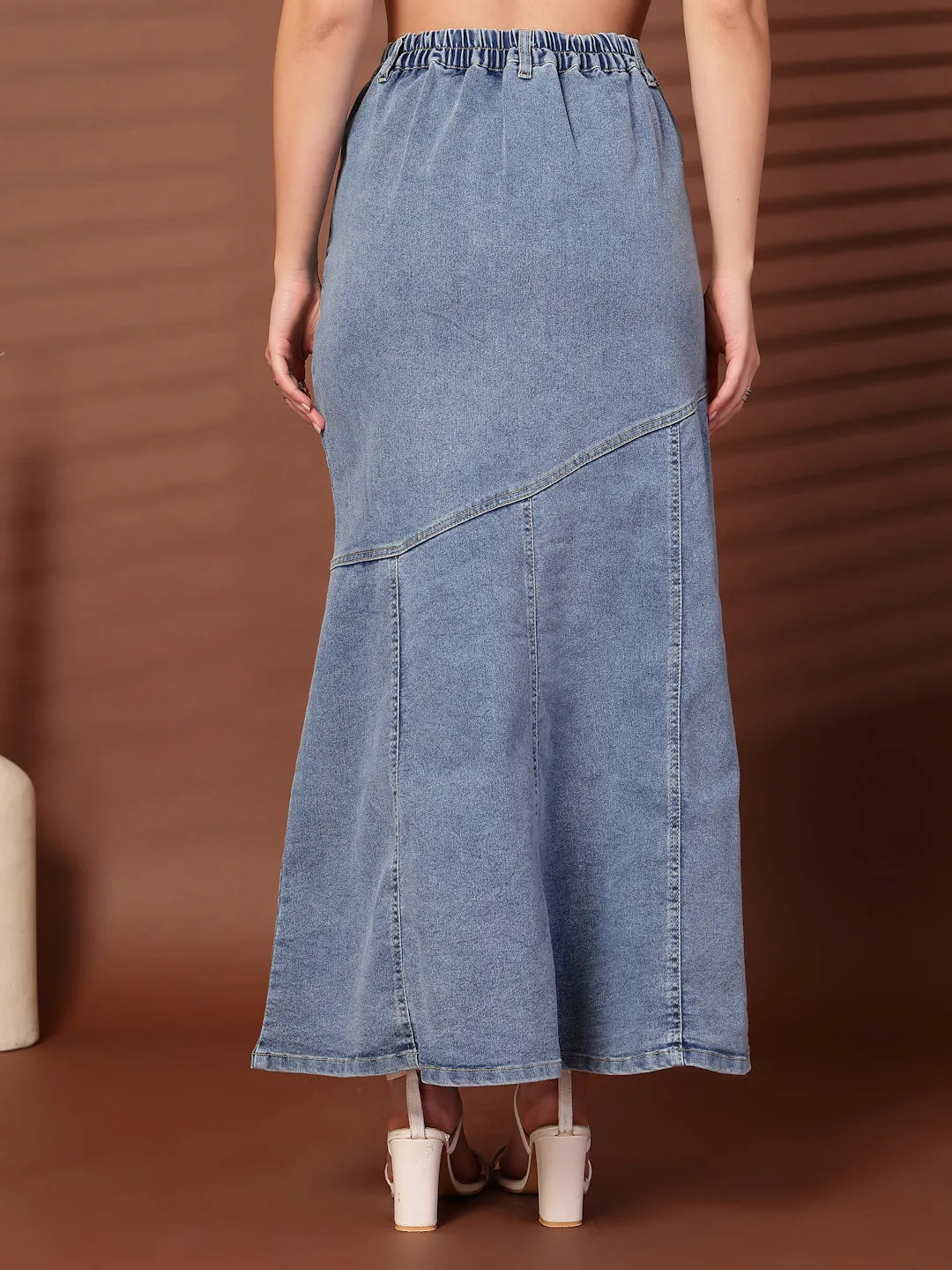 Denim Flared Midi Skirts